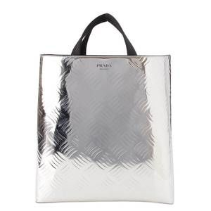 Prada brushed leather shopping hand tote bag 2VG113 Silver
